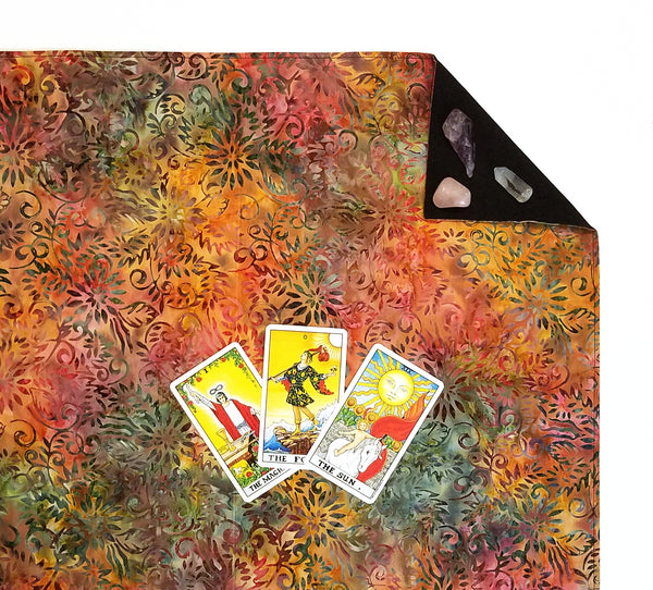 Floral Batik Tarot Cloth Altar Cloth - Autumn Blooms - Silk or Velvet Lining Options, 18"x20"