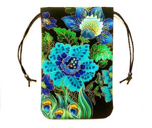 Tarot Card Bag - Floral - Silk lining option, Midnight Plumes Collection