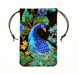 Tarot Bag- Peacock - Silk lining option, Midnight Plumes Collection