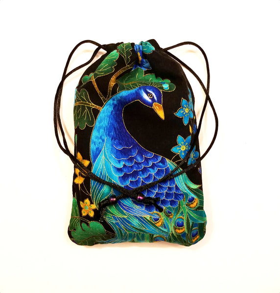 Tarot Bag- Peacock - Silk lining option, Midnight Plumes Collection