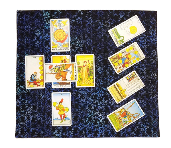 Floral Batik Tarot Cloth Altar Cloth - Periwinkles - Silk or Velvet Lining Options, 18"x20"