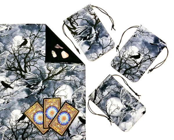 Tarot Bag - Shadow Raven - Silk lining option, Raven Sky Collection