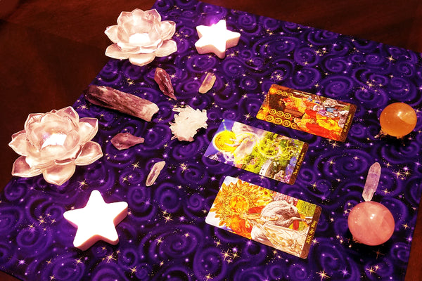 Tarot Cloth Altar Cloth - Stargazer - Silk Lining Option Black, Purple