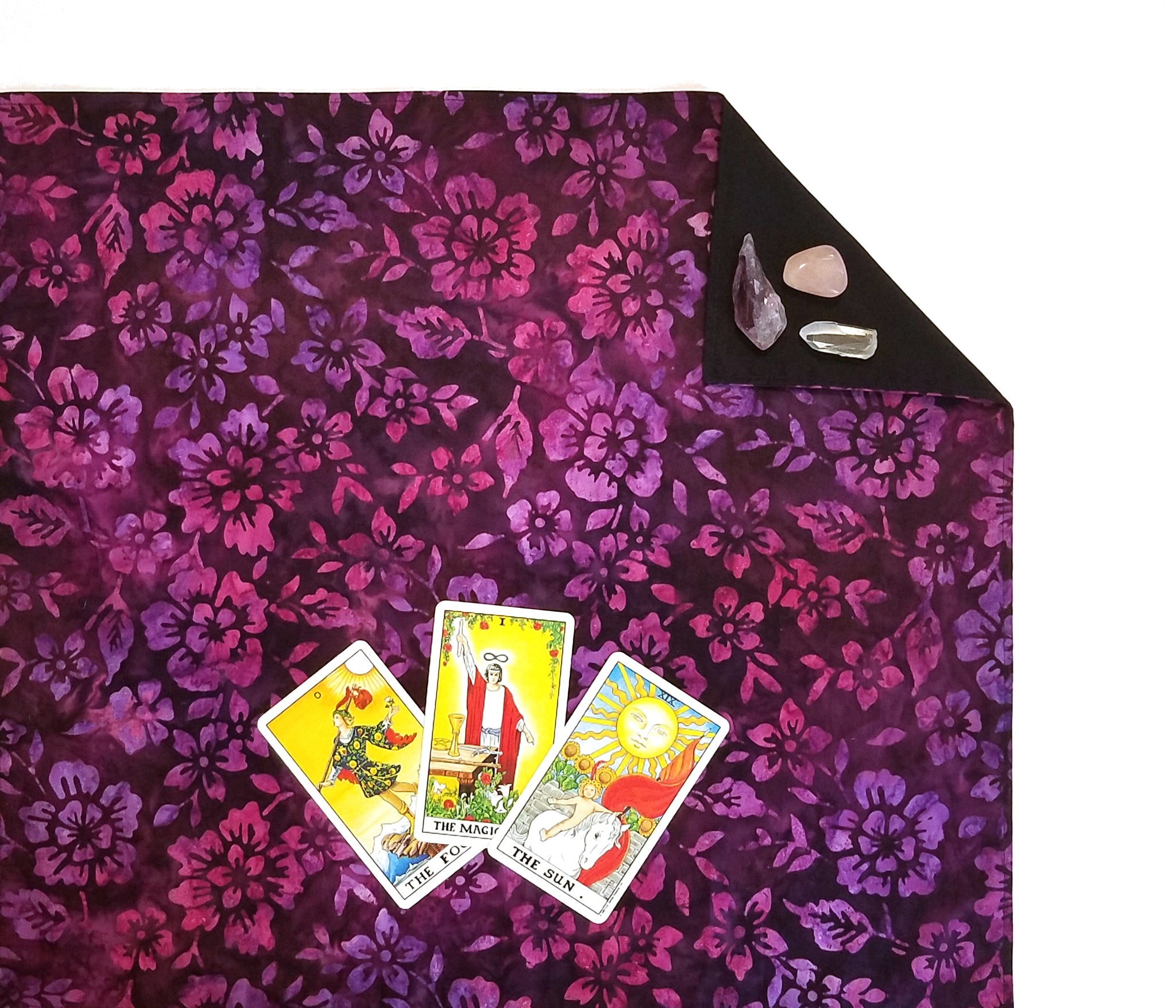 Floral Batik Tarot Cloth Altar Cloth - Violets - Silk or Velvet Lining Options, 18"x20"