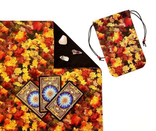 Lined Autumn Leaves Tarot Cloth, 18"x20"