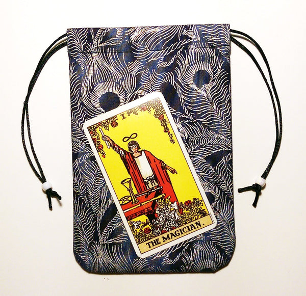 Tarot Bag - Silver Feathers - Silk lining option