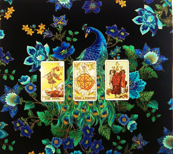 Tarot Cloth Altar Cloth - Peacock  Silk or Velvet Lining Options, 18"x20", Midnight Plumes Collection