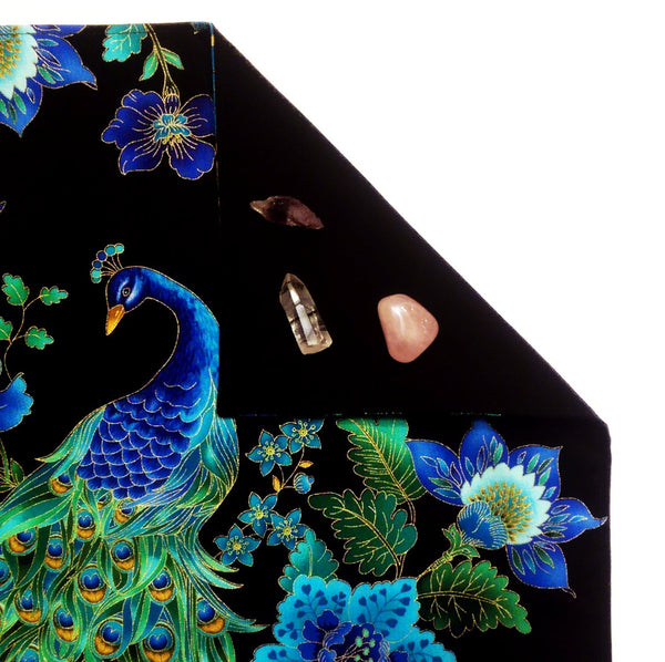 Tarot Cloth Altar Cloth - Peacock  Silk or Velvet Lining Options, 18"x20", Midnight Plumes Collection